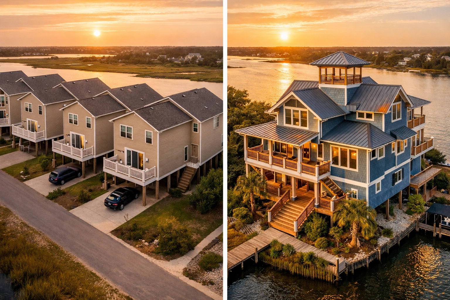 Production homes vs custom coastal home in North Carolina