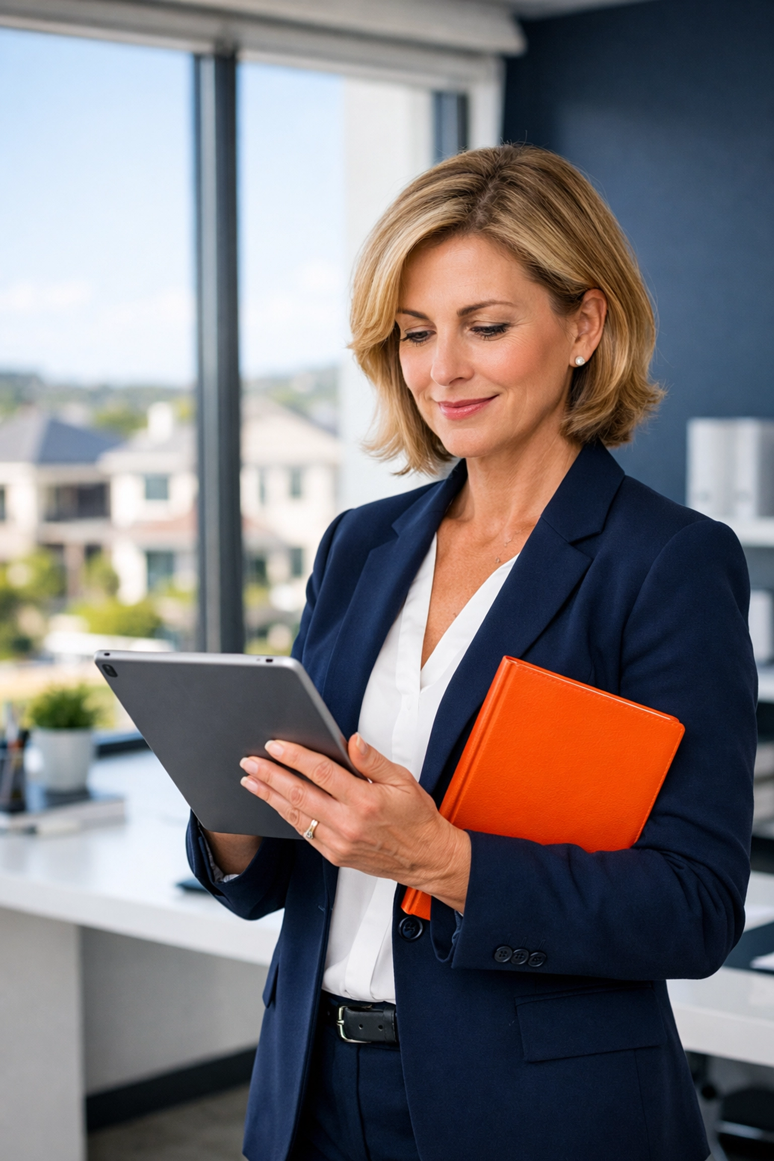 Property management owner reviewing business data to maximize asset value and profitability.