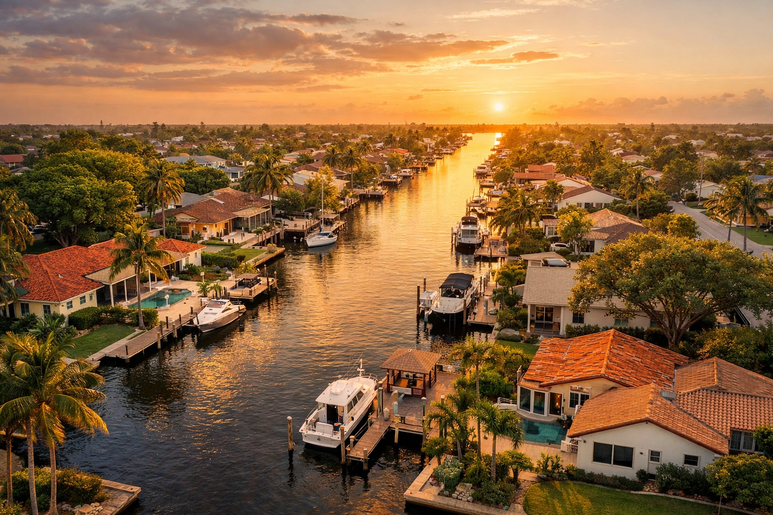 Southeast Cape Coral waterfront homes along established canal with mature landscaping