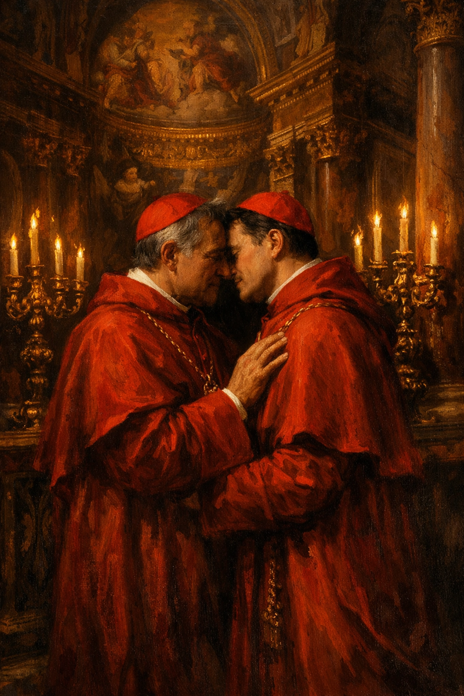 Pope Julius III and Cardinal Innocenzo in opulent Vatican interior during Renaissance era