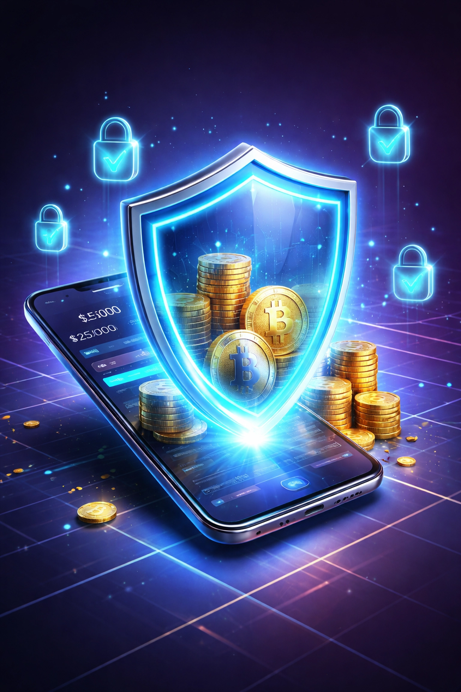 Secure crypto wallet protecting small business funds with self-custody blockchain technology