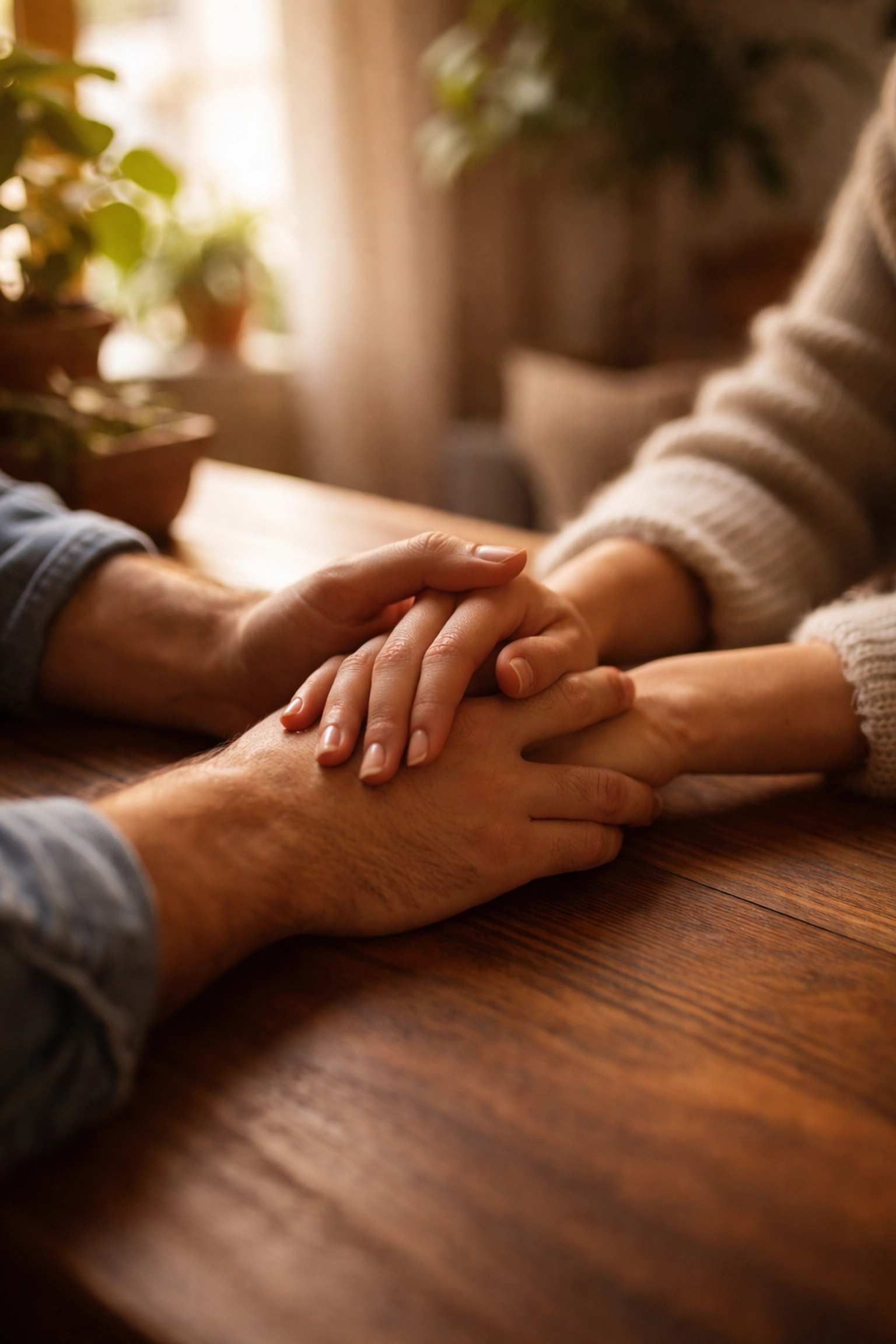 Pár összefonódó keze, az intim kapcsolat és kommunikáció fontosságát jelképezve