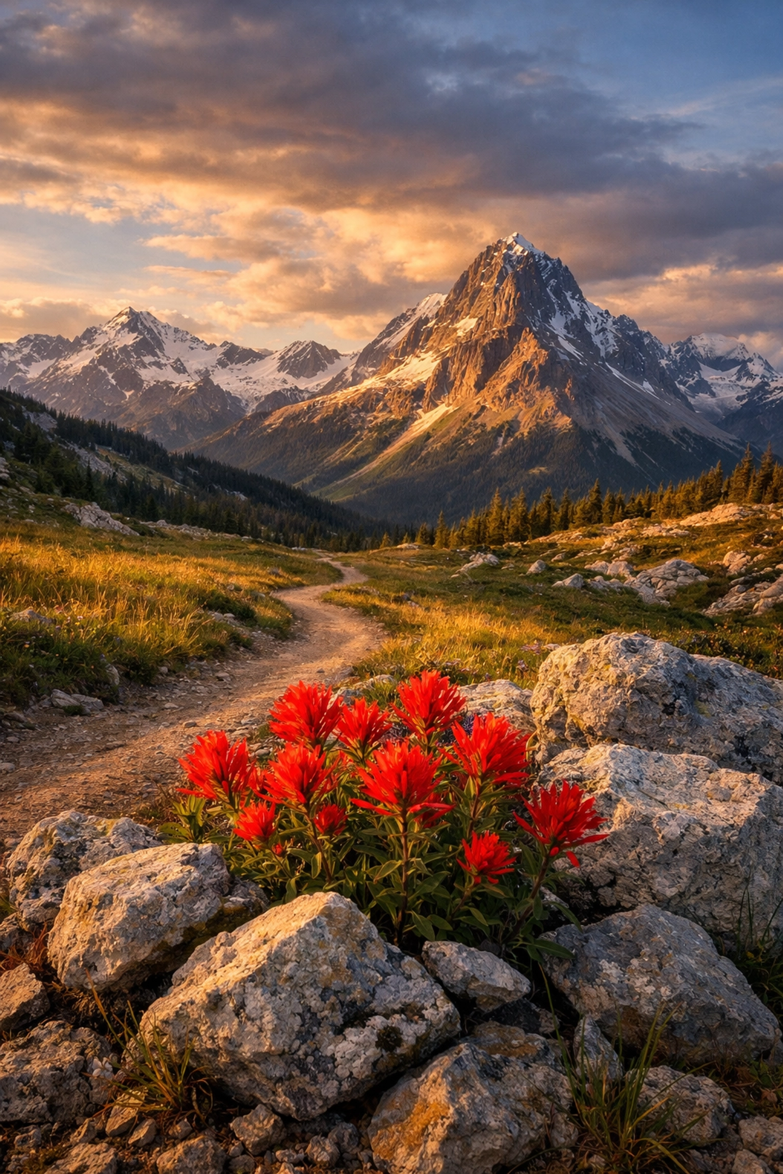 Mountain landscape using foreground interest and leading lines to demonstrate landscape photography tips.