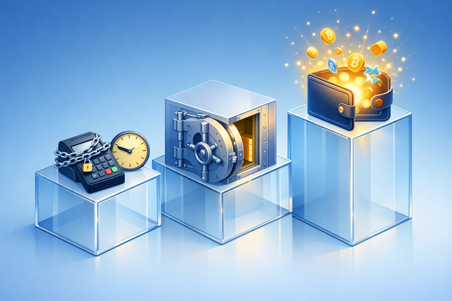 Three-tier comparison of crypto payment platforms showing self-custody advantages