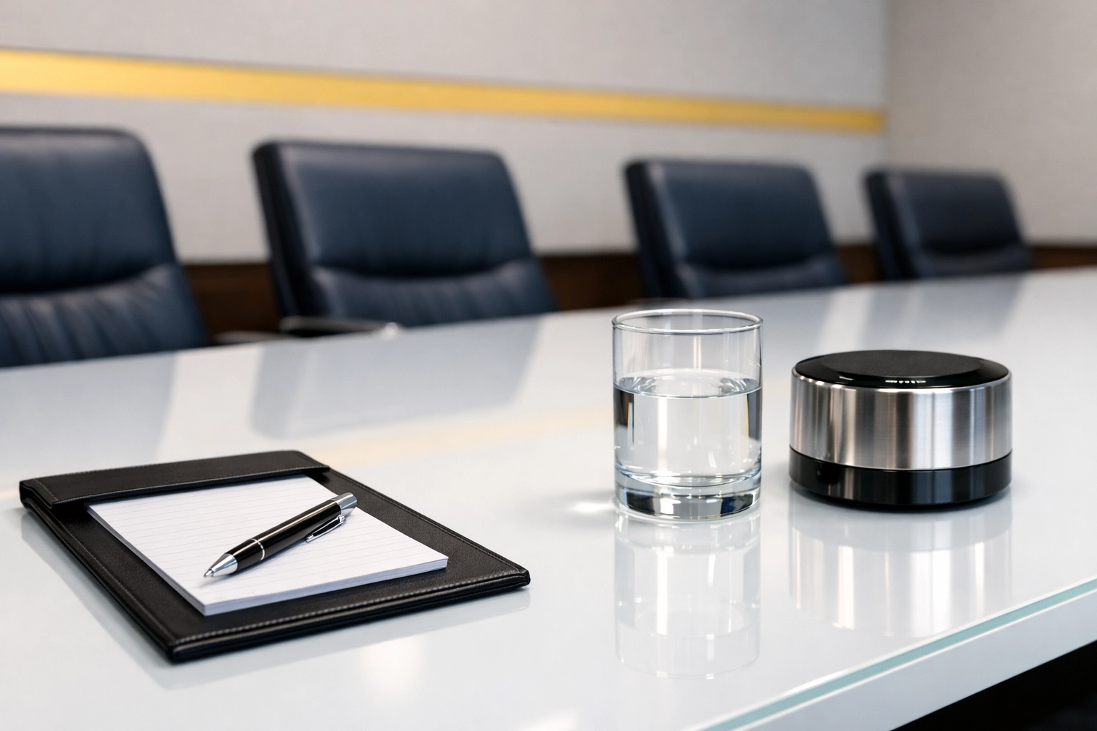 Smudge-free glass conference table in a Boxborough office, demonstrating detailed commercial cleaning standards.