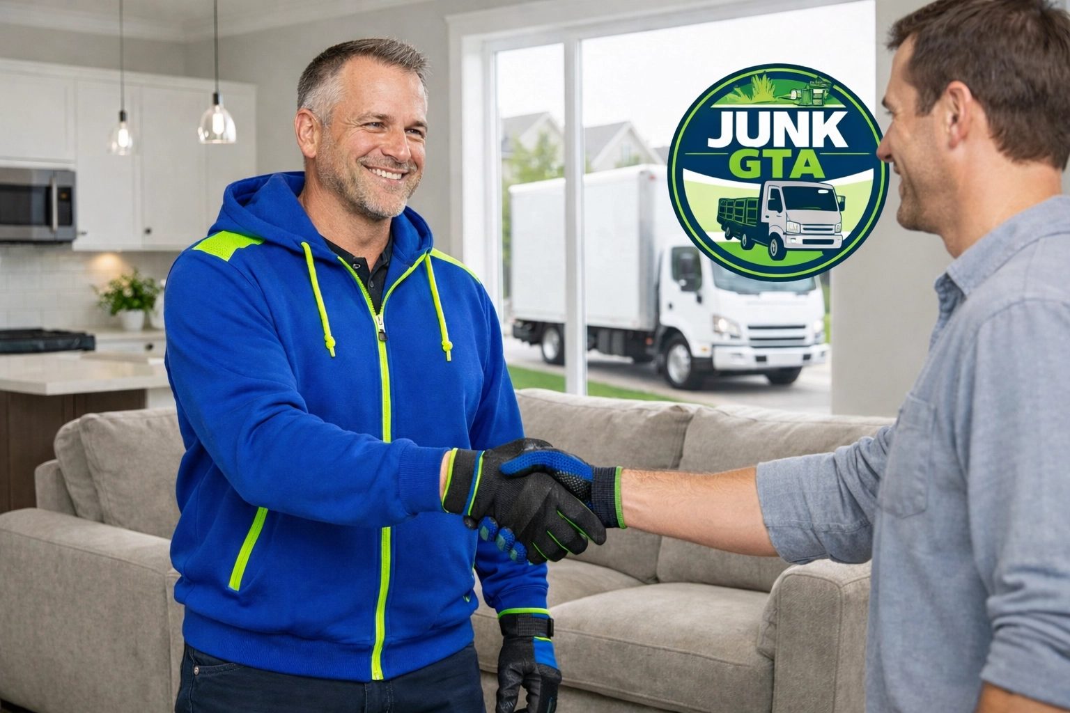 Furniture Pickup Aurora, Richmond Hill & East Gwillimbury: Sustainable Disposal Solutions Junk GTA owner Roman providing professional furniture pickup in an Aurora home for a local resident.