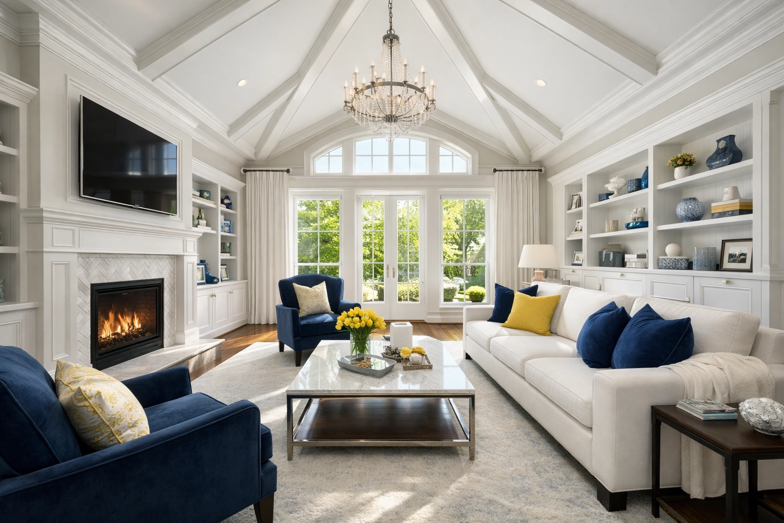 A spotless luxury living room after a professional deep cleaning in Lexington MA.