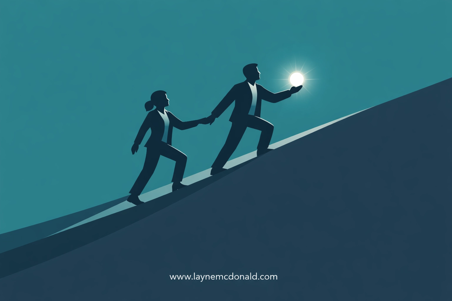 A faith-based mentor guiding another leader upward on a path toward professional and spiritual growth.