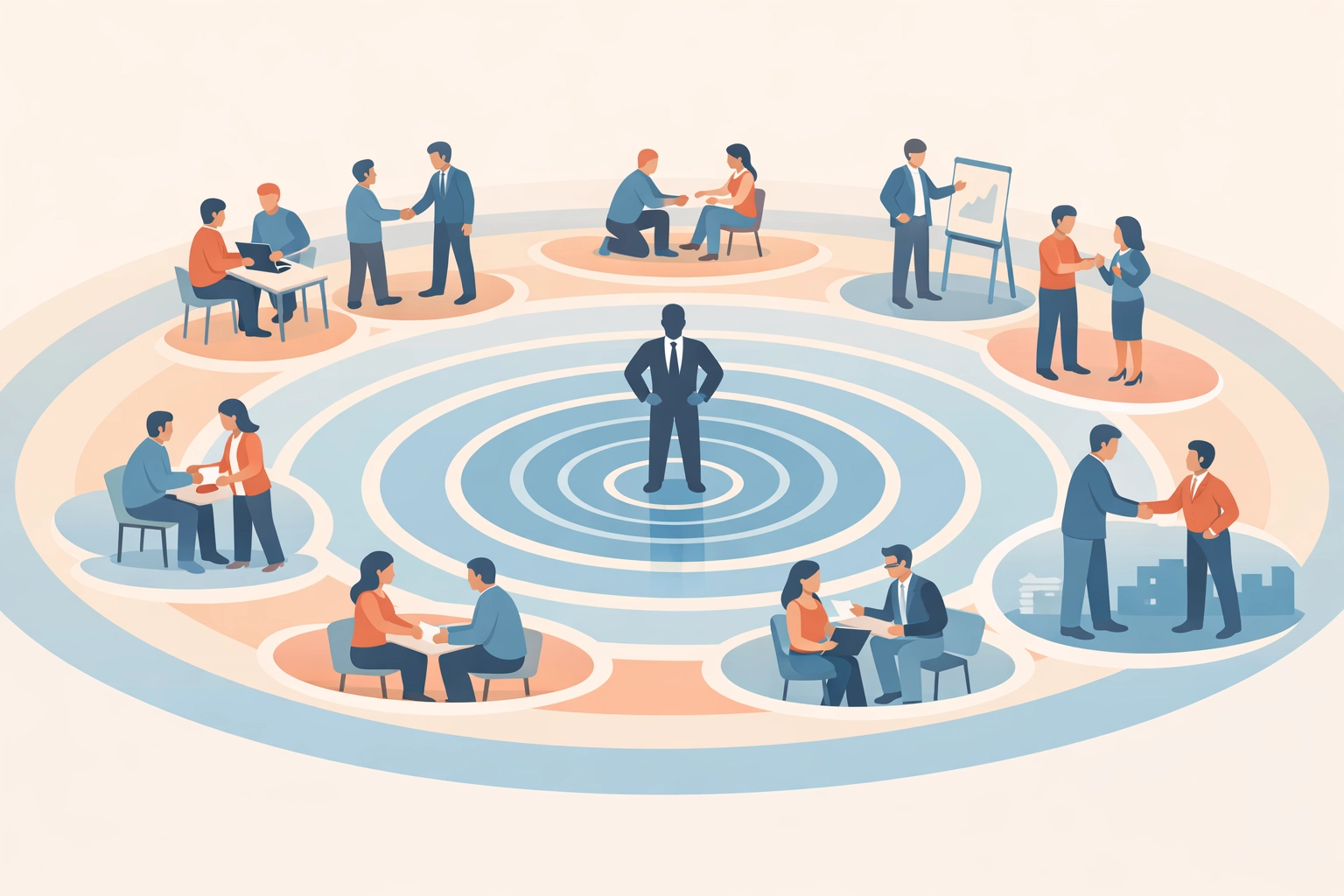 Leadership ripple effect showing how leader behaviors cascade through team members to improve client outcomes