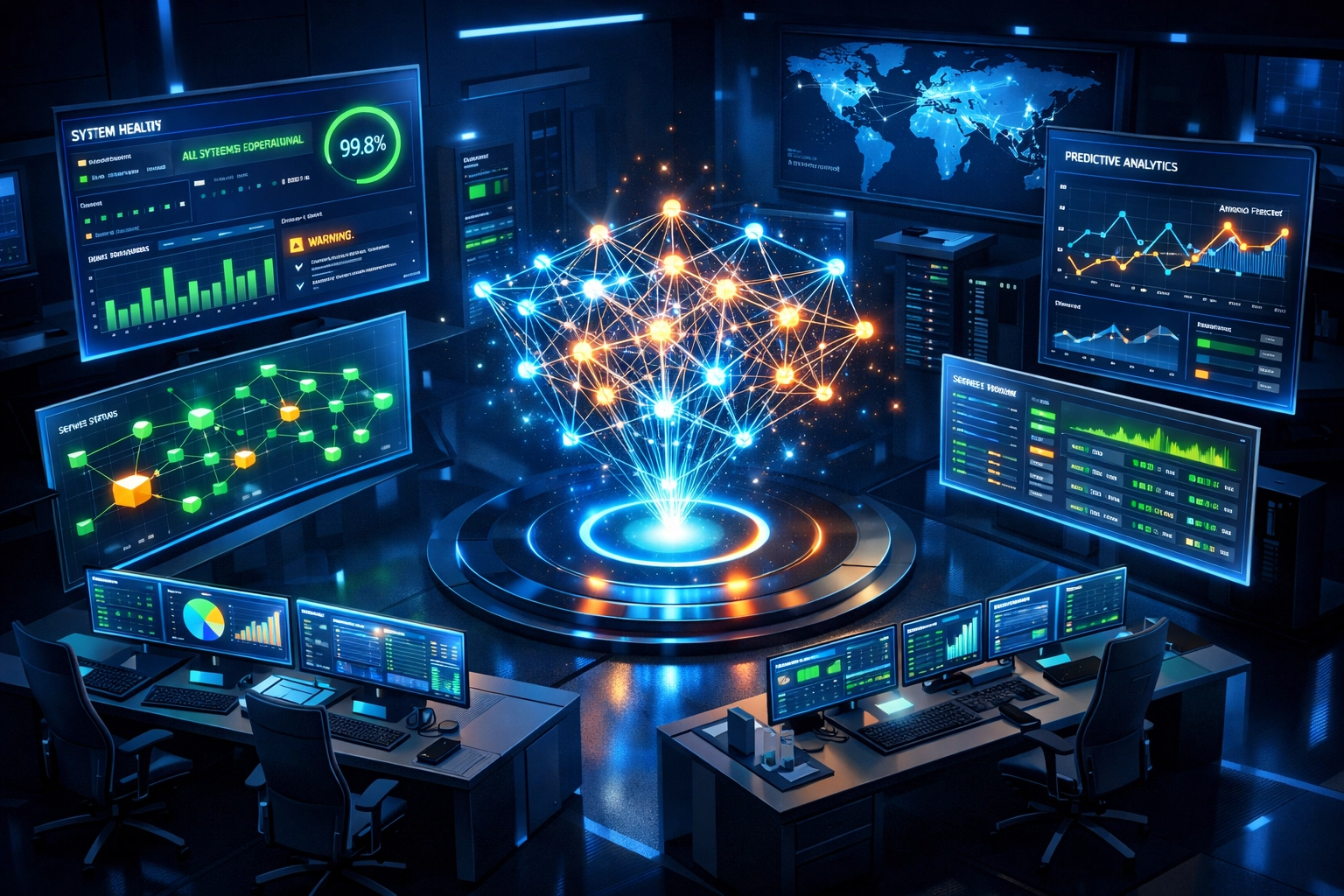 ServiceNow ITOM real-time monitoring center with operational resilience metrics and analytics