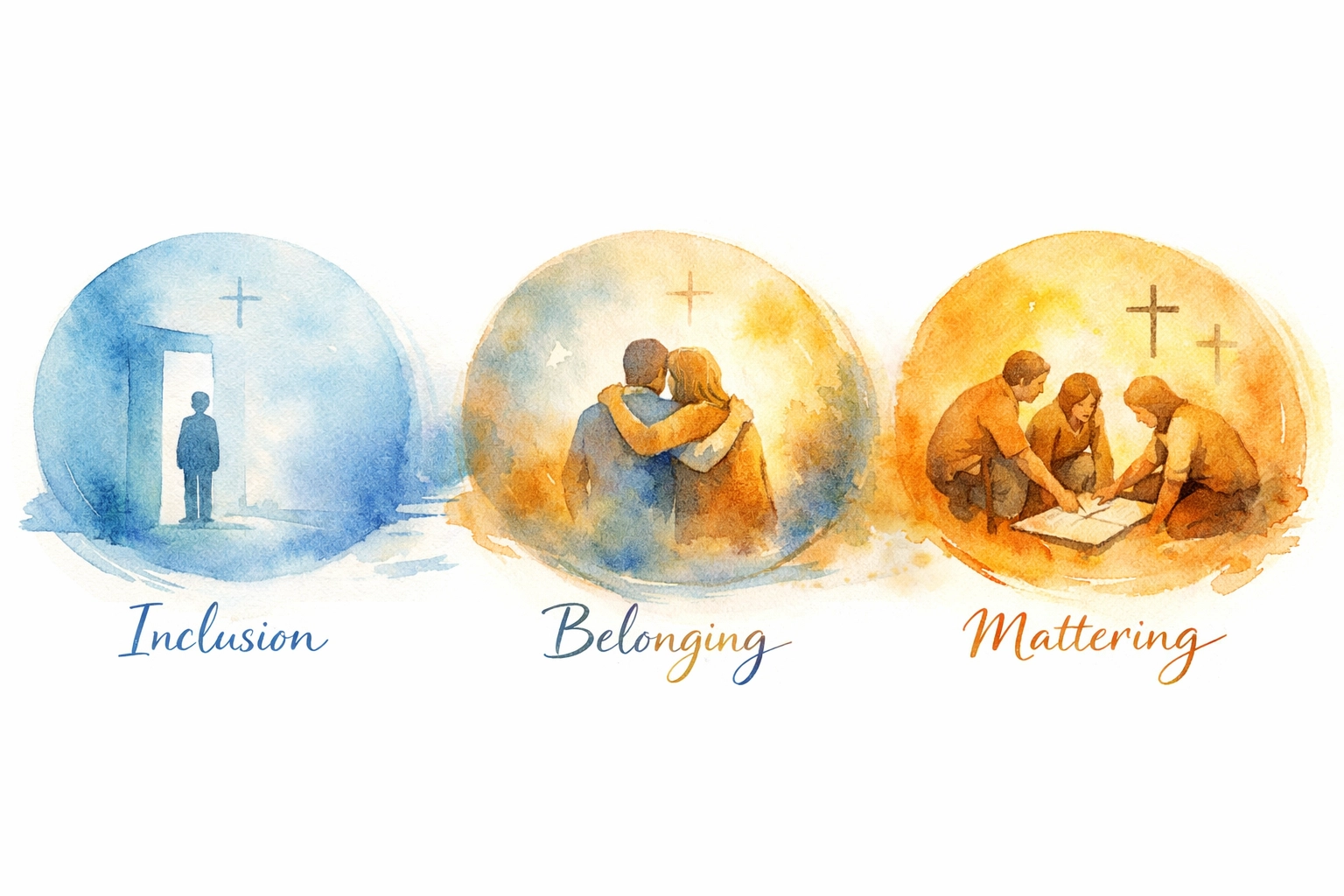 Visual progression from inclusion to belonging to mattering in Christian community and church growth