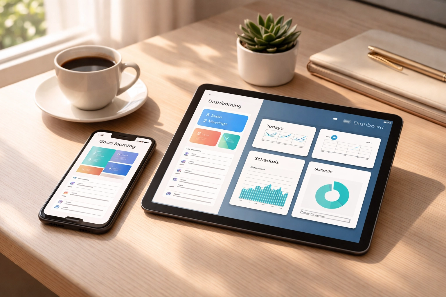 Modern office workspace displaying co-parenting apps pricing on a smartphone and tablet for Virginia families