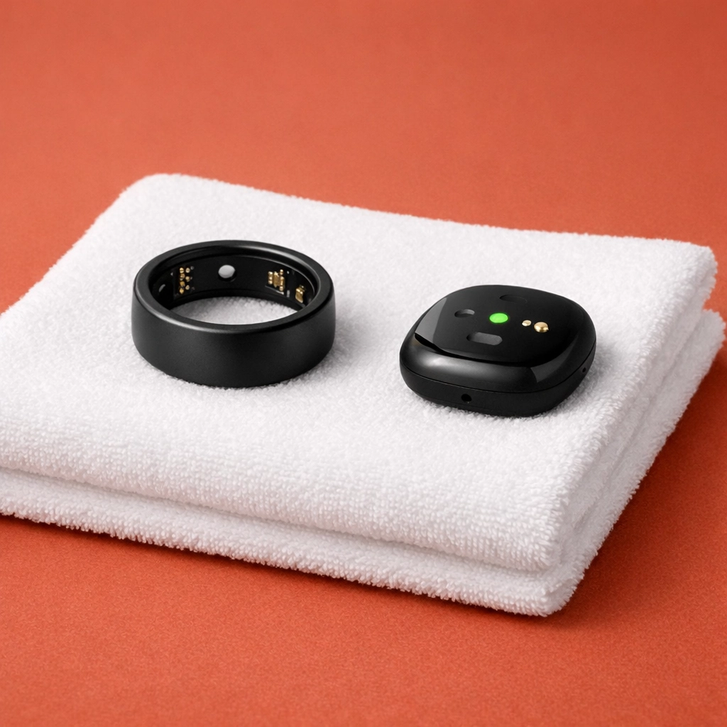 A modern smart fitness ring and sensor for tracking HRV and neurological recovery data.