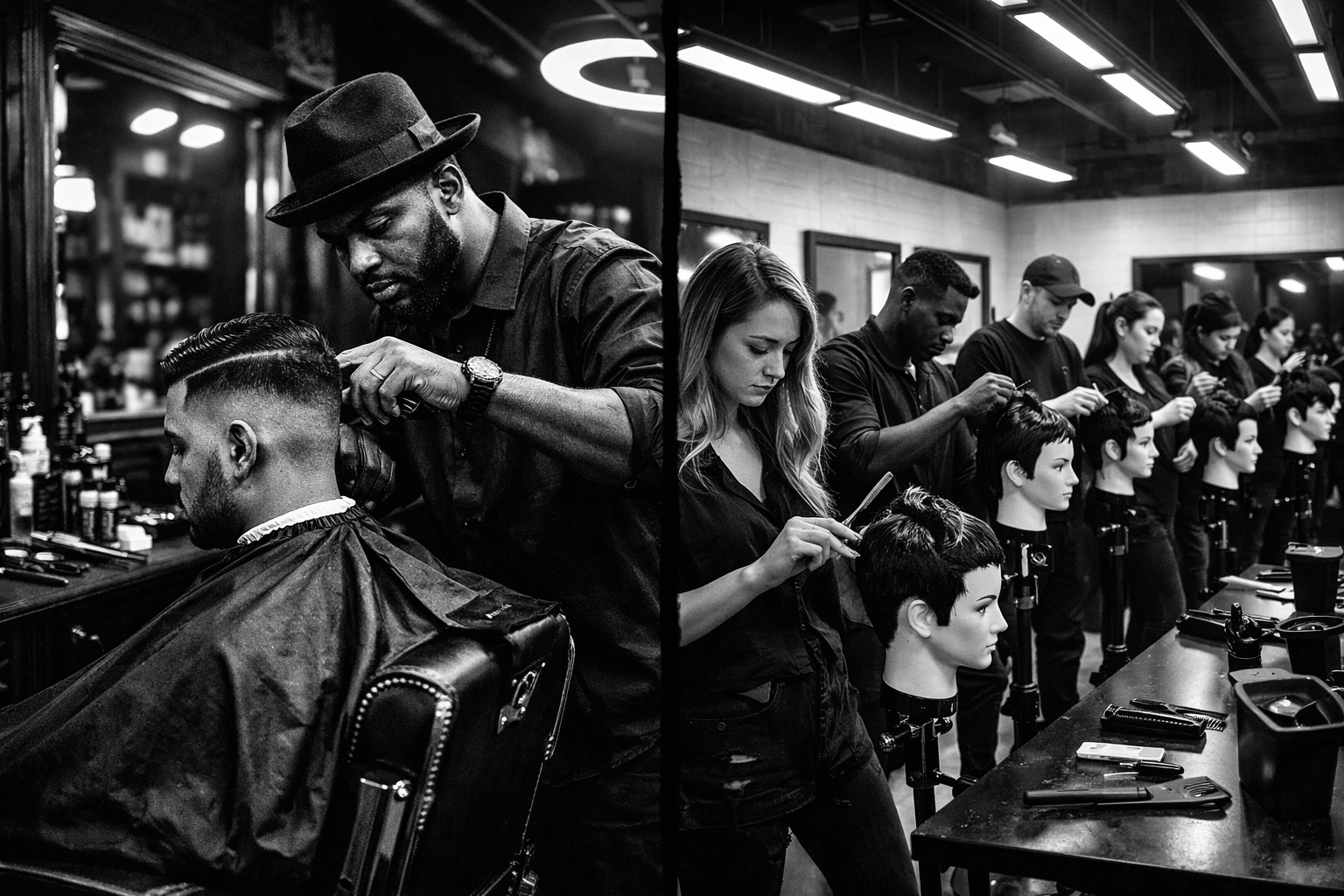 X-Quisite Cutz barbershop and barber school locations showing professional services and student training