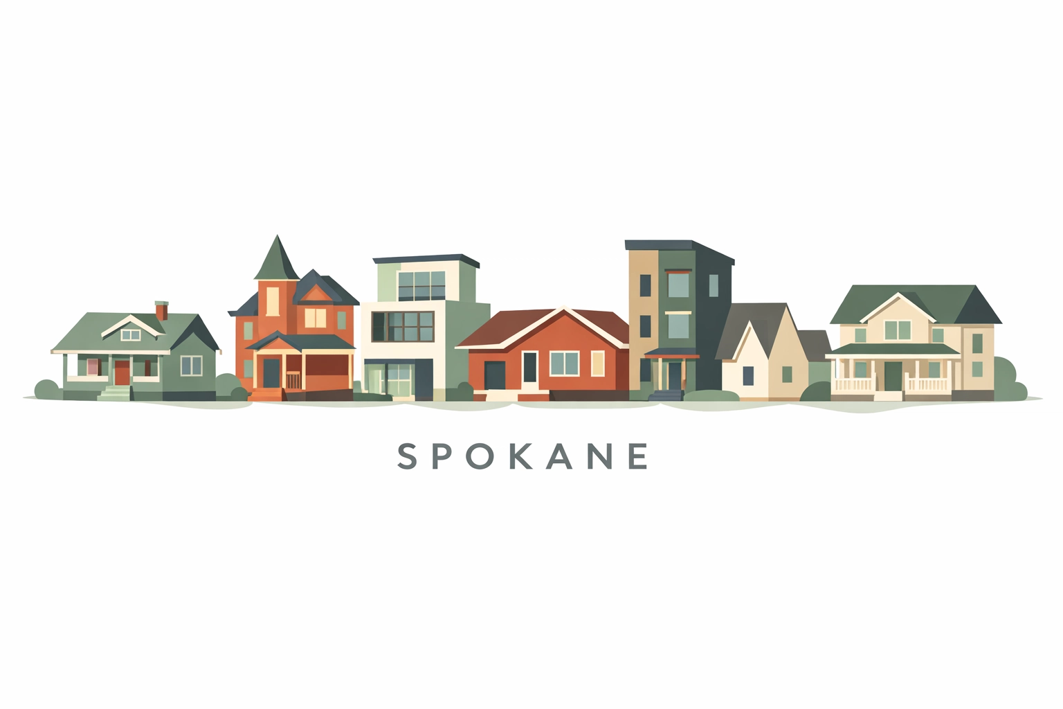 Modern minimalist house silhouettes representing diverse Spokane homes for sale across all price ranges.