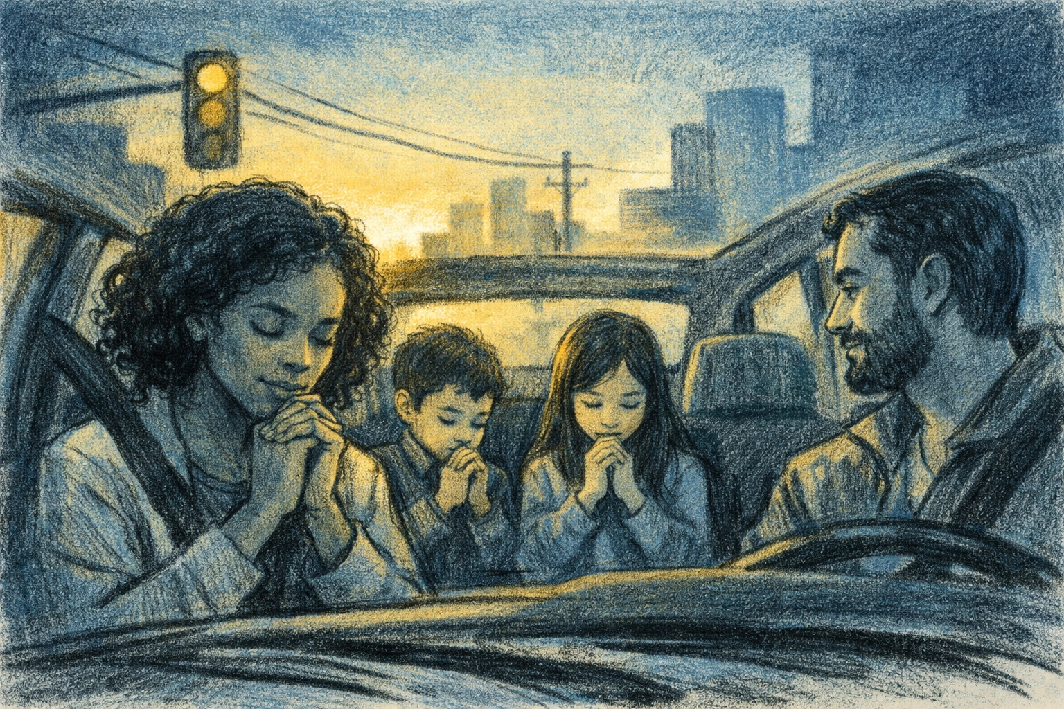 Spirit-led family prayer in the car during a busy day