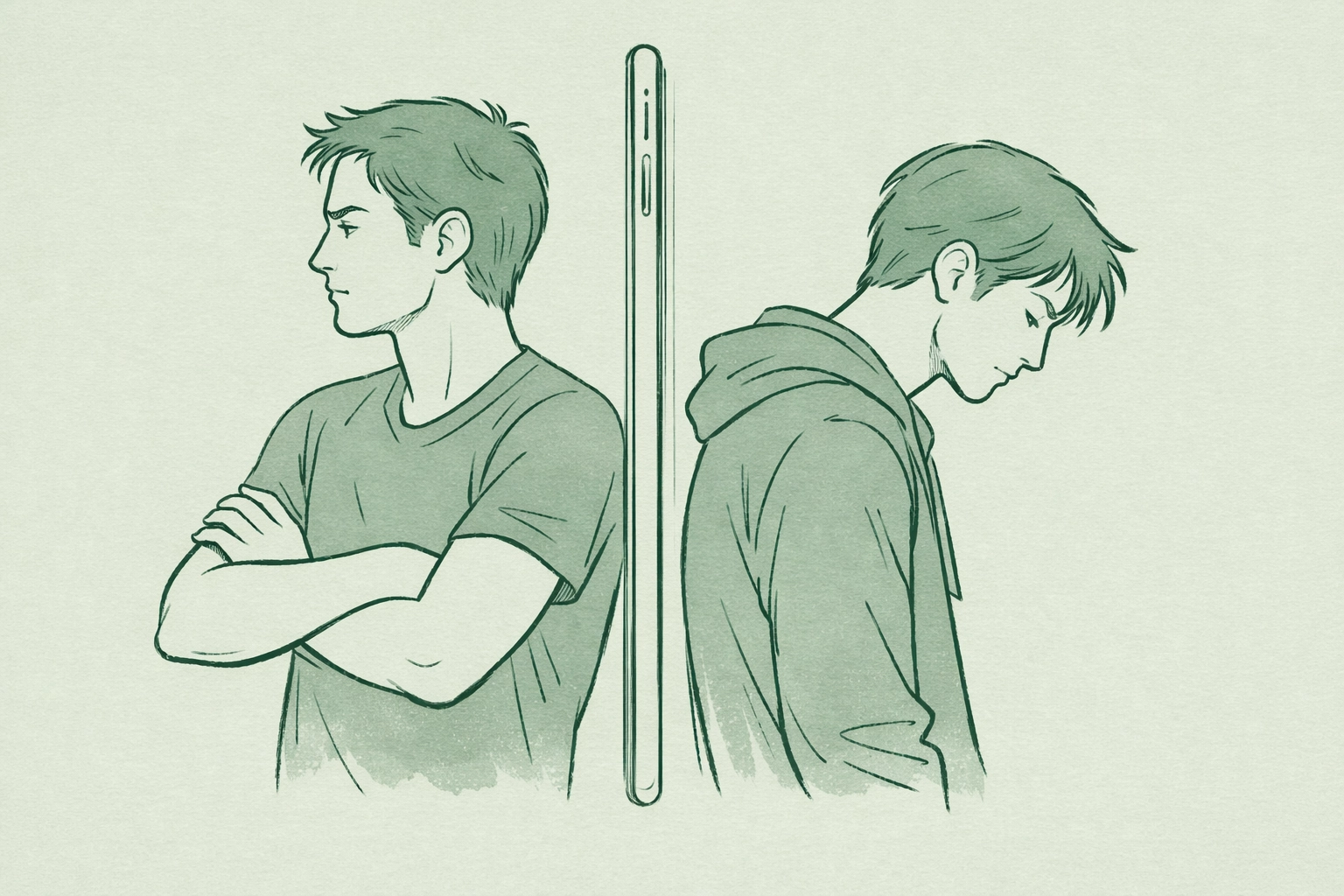 Two men emotionally separated by digital rejection from gay dating apps