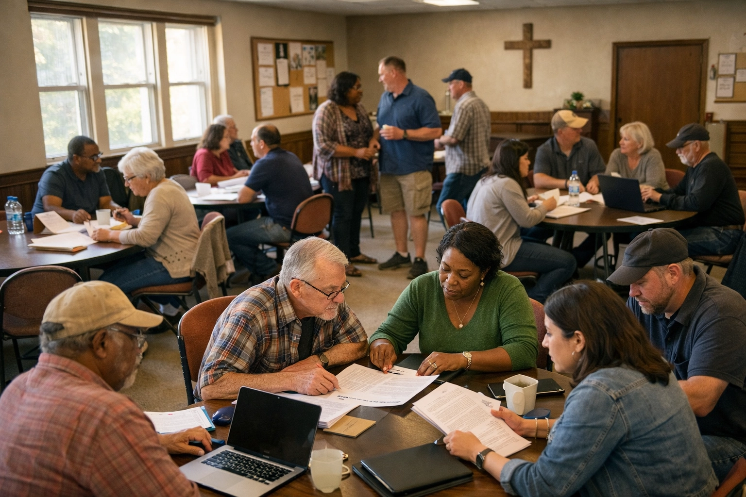 Community gathering at church working together on neighborhood transformation initiatives