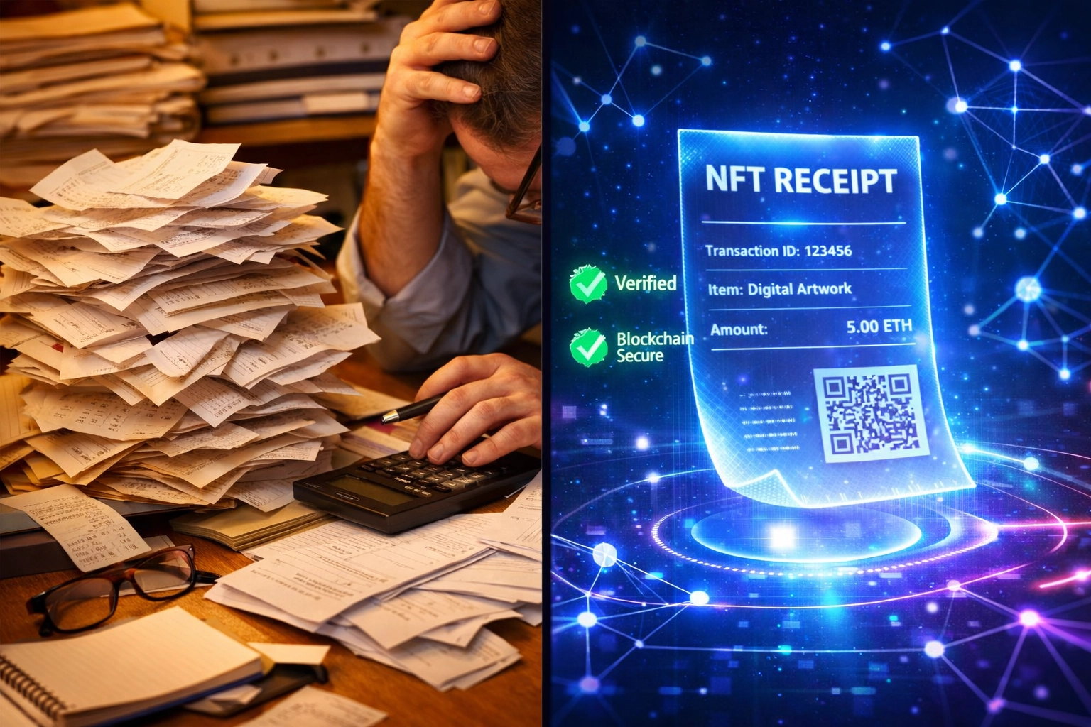 Traditional paper receipts versus automated NFT receipt accounting for merchants