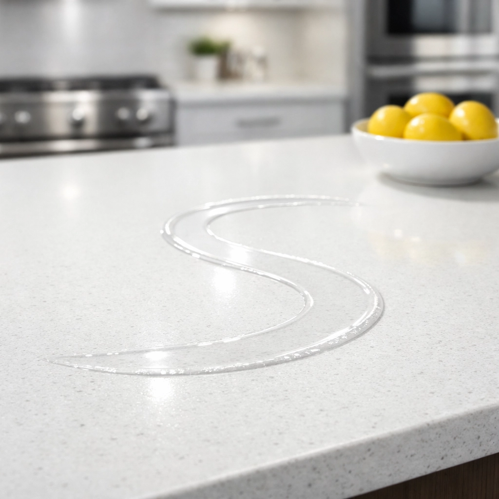 A quartz countertop cleaned in an S-pattern by a professional maid service Worcester for a streak-free shine.