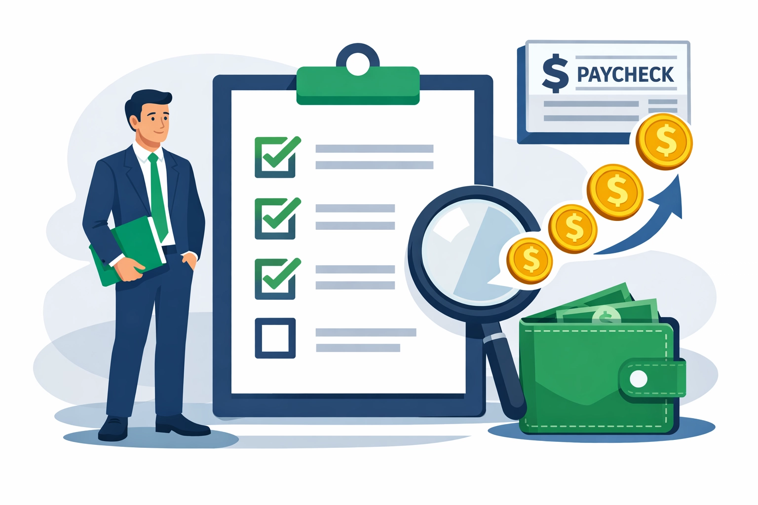Tax professional using a checklist to maximize paycheck cash flow through W-4 withholding adjustments.