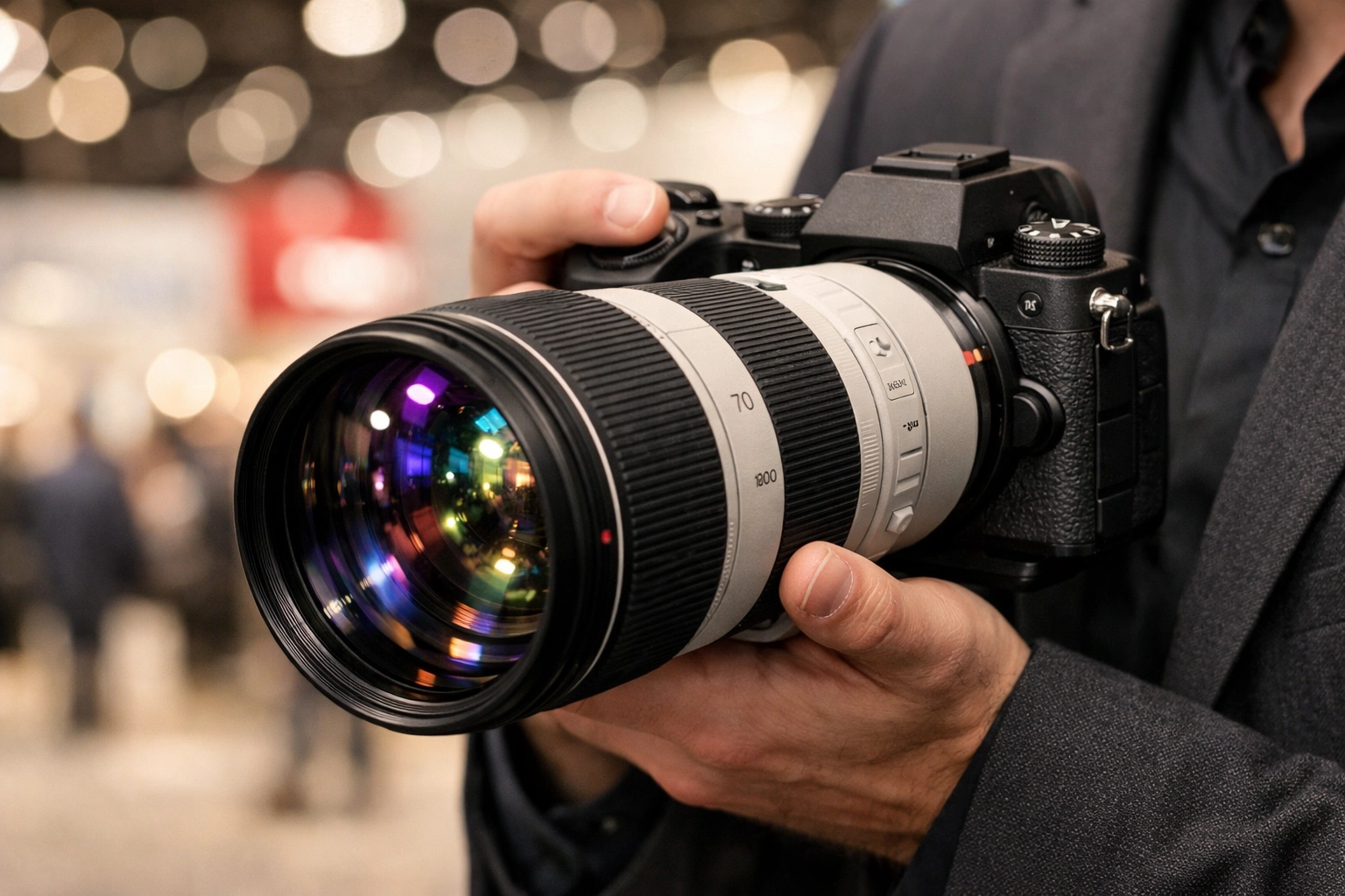 Professional camera and telephoto lens used by a trade show photographer miami for corporate event coverage.