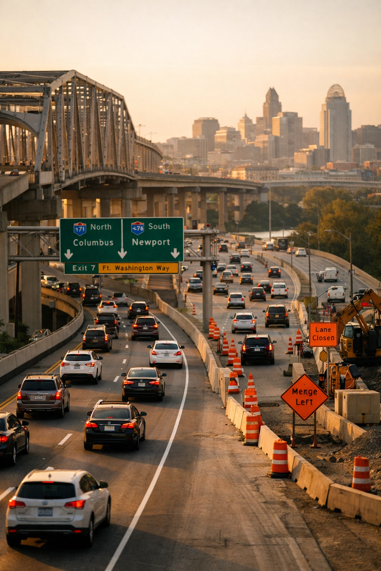 Heavy traffic on Cincinnati interstate highways where accident frequency impacts auto insurance rates