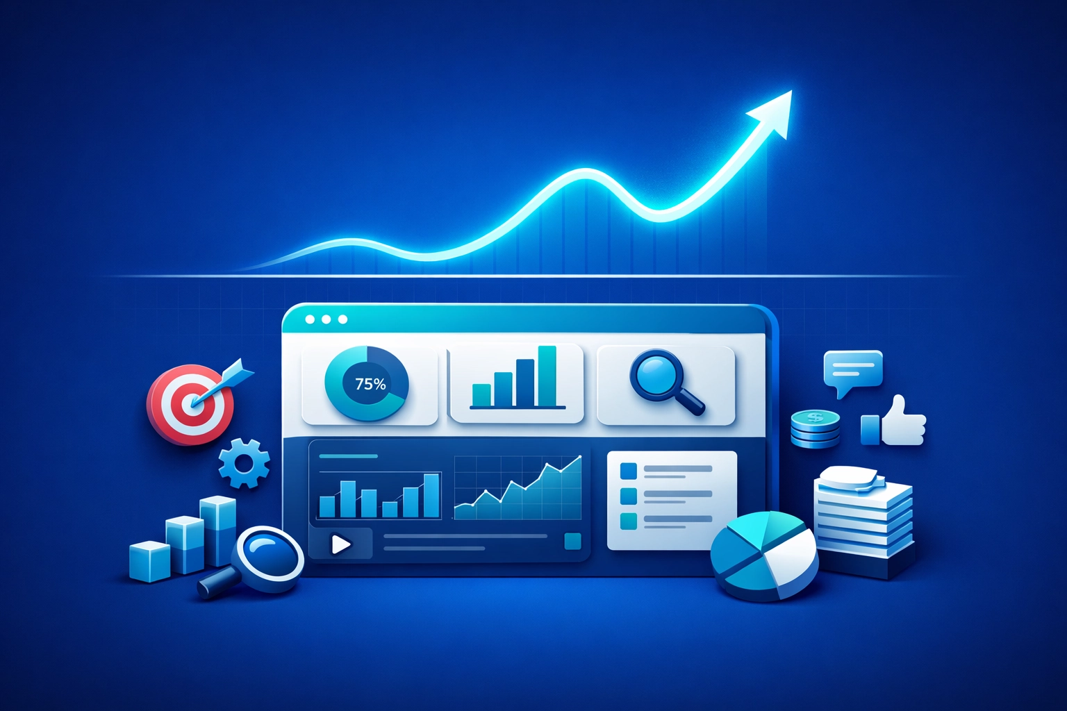 Dashboard chart showing rising AI visibility ModelScore compared to flat traditional keyword rankings.