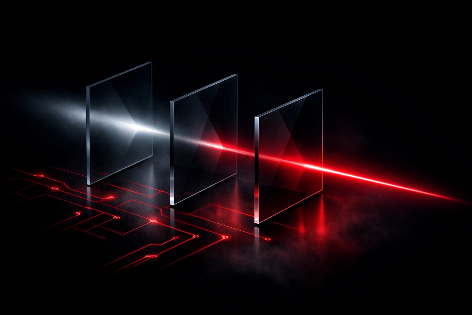 Crimson beam illustrating the conversion of search traffic into qualified leads through AI optimization.