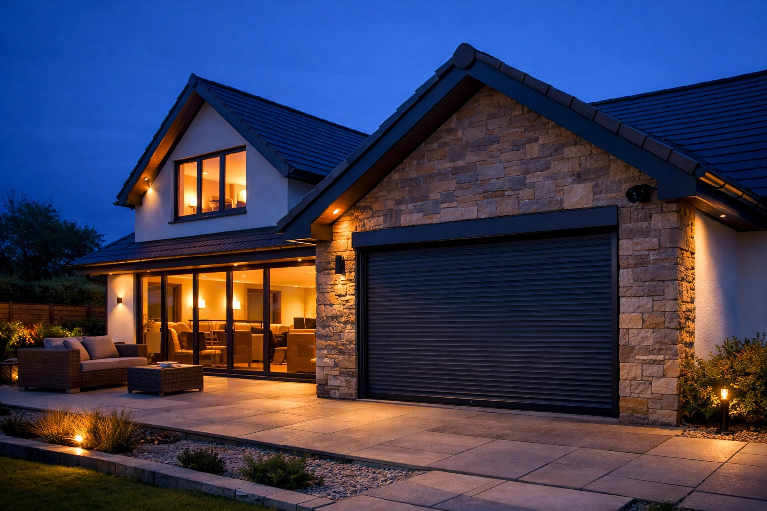A secure home in Bristol featuring professionally installed CCTV cameras and metal security shutters.