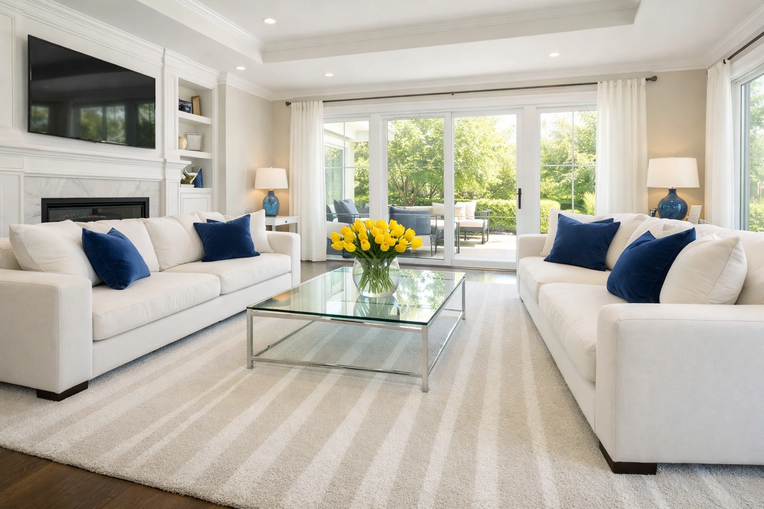 Pristine living room after a professional deep cleaning Westborough service, looking clean and fresh.