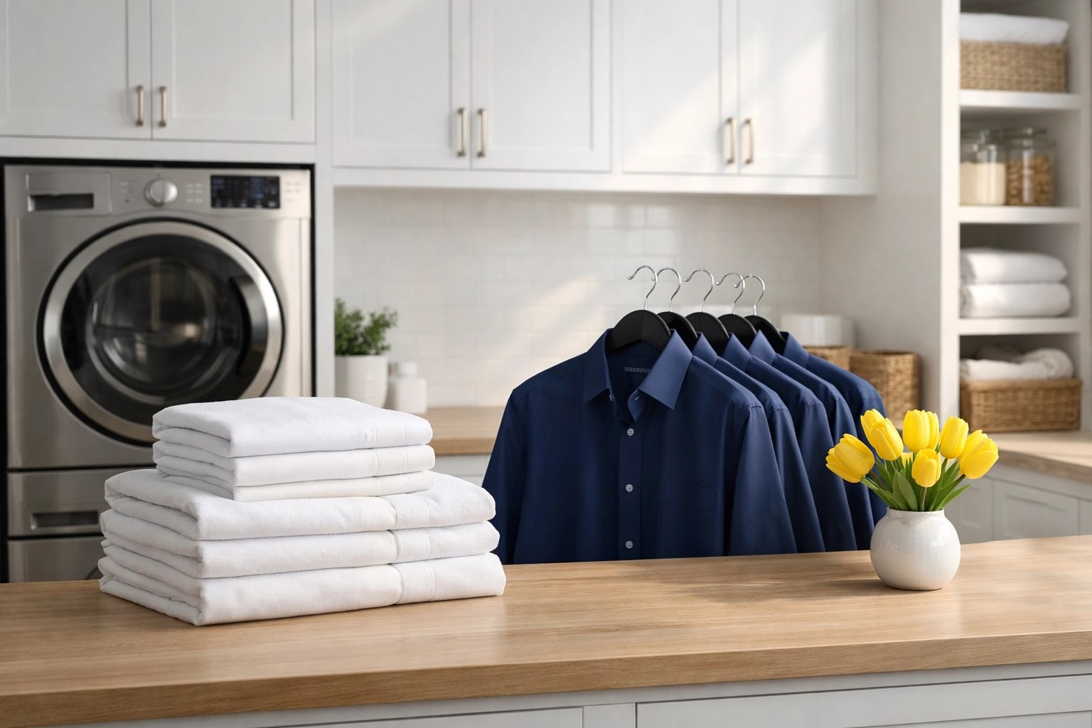 Expertly organized laundry and ironed clothes during a weekly house cleaning visit in Harvard.