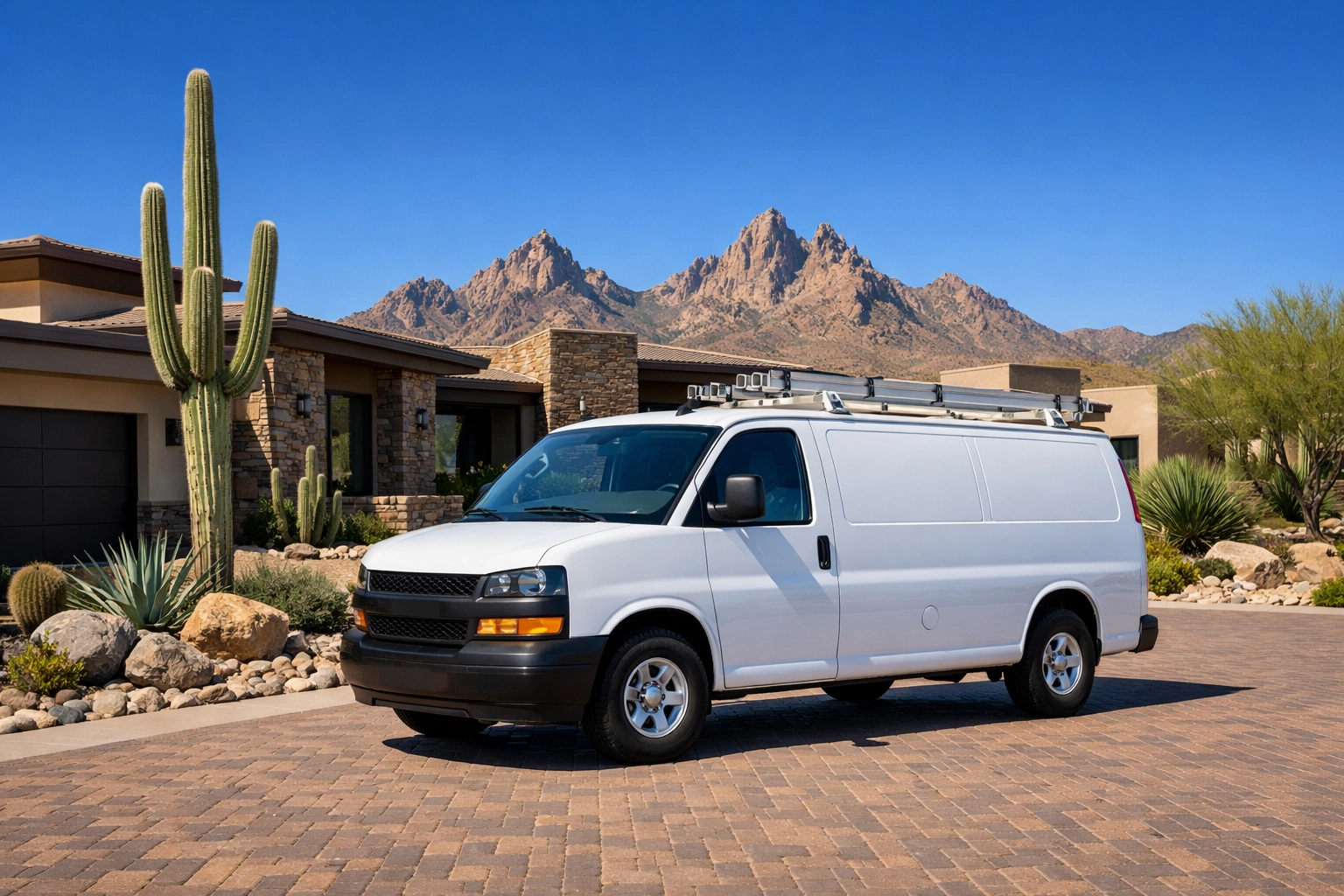 Bucksworth service van at a Scottsdale AZ home for expert AC repair and energy efficiency inspections.