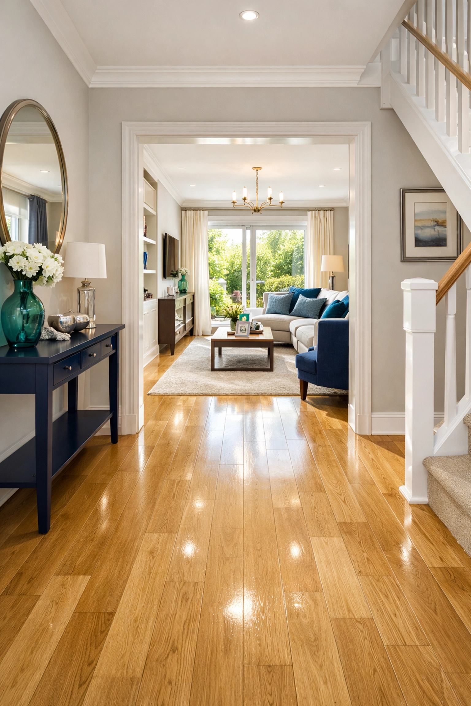 A sparkling clean open-plan home in Norwich with polished wooden floors and a fresh atmosphere.