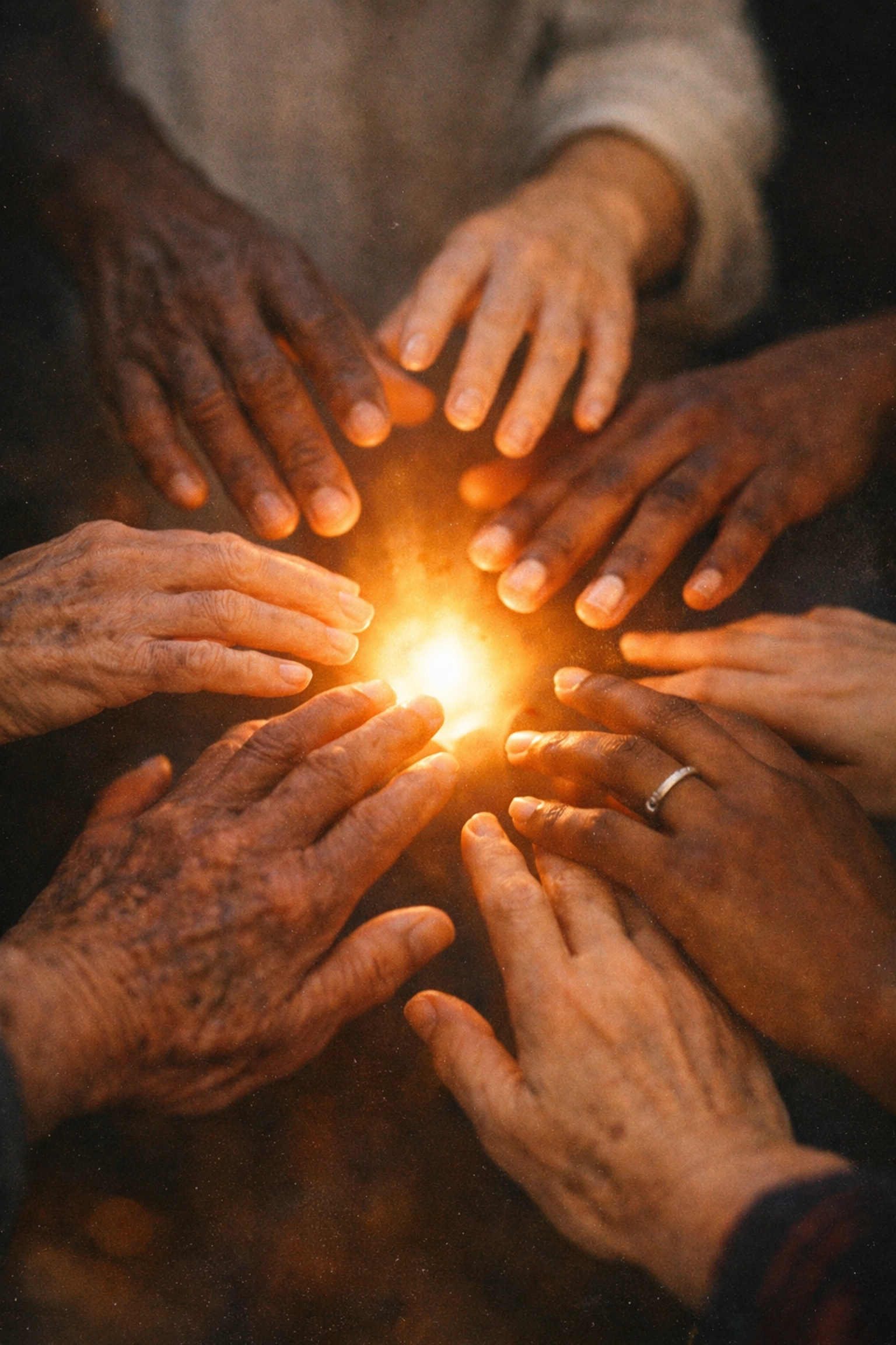 Diverse hands reaching toward light symbolizing personalized faith connections in digital ministry