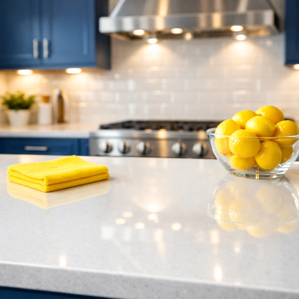 Sanitized kitchen island in Waltham featuring The Cleaning Ninjas touch.
