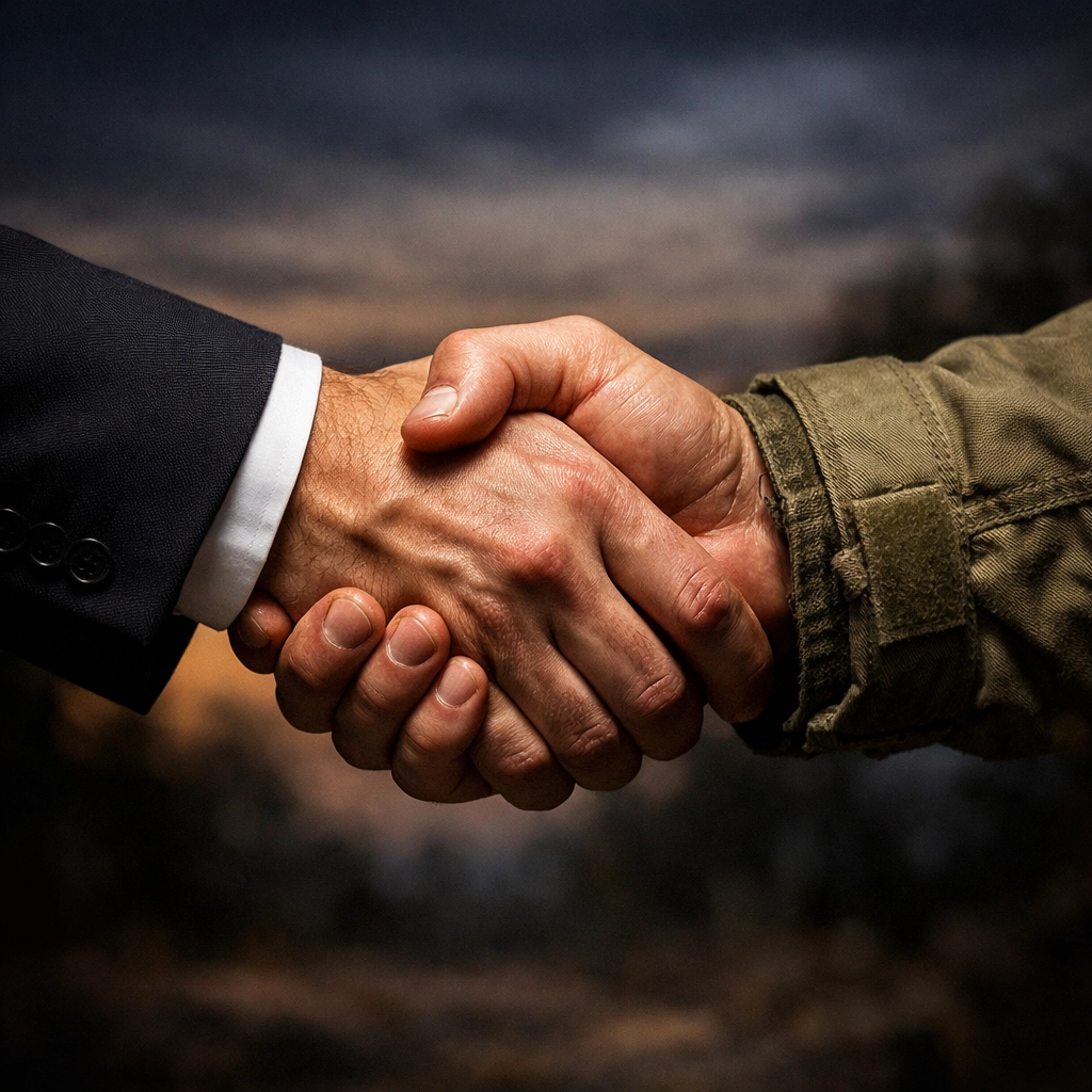 A handshake between a professional and a veteran, illustrating board of director compliance and trust.