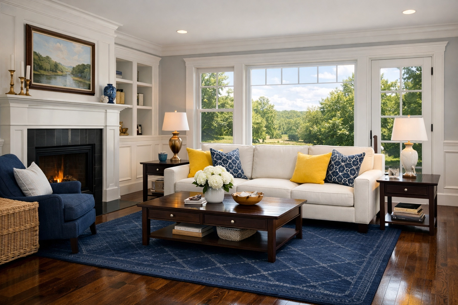 Pristine Townsend living room showing the results of professional weekly house cleaning for local families.