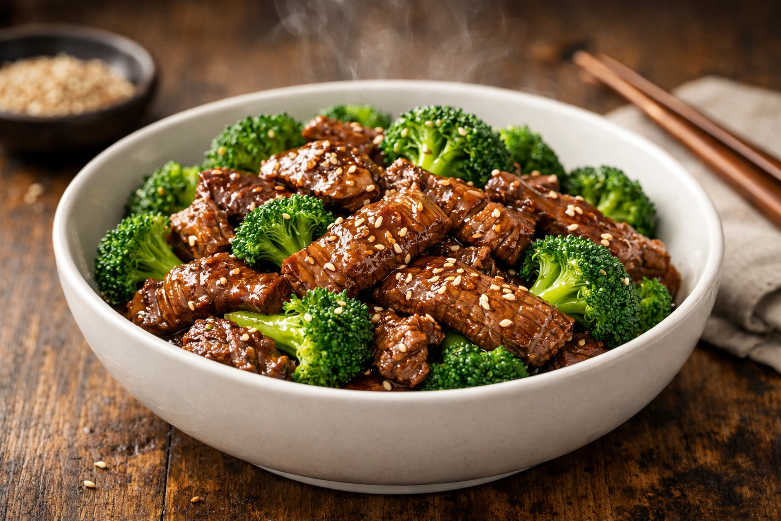 30 Weeknight Dinners Ready in 20 Minutes Steaming bowl of 5-ingredient beef and broccoli, an easy weeknight dinner ready in 20 minutes.