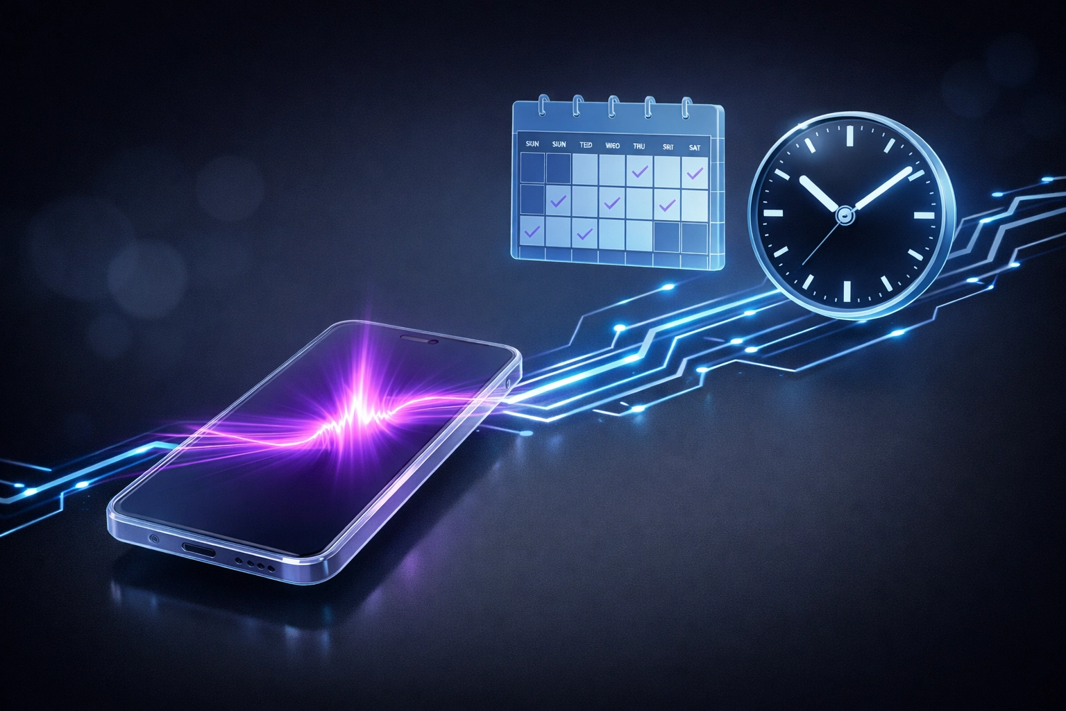Digital smartphone connecting to an automated calendar for AI lead follow-up triggers.
