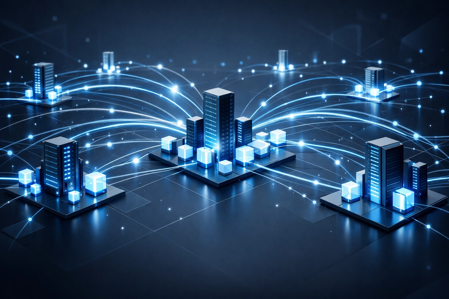Business network infrastructure showing interconnected systems and hardware managed by IT services