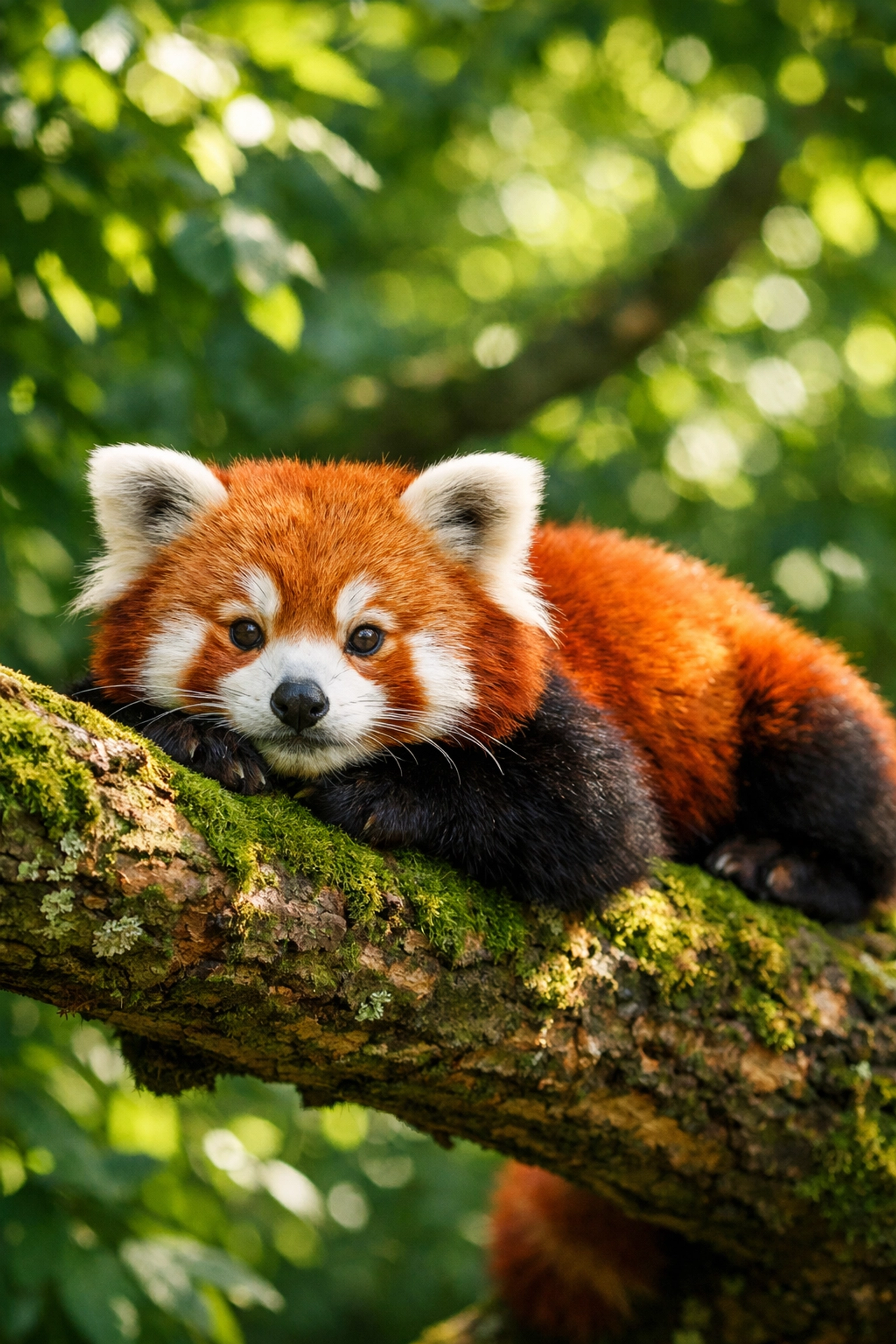 Vibrant stock photo of a red panda on a branch for cohesive zoo marketing across all channels.