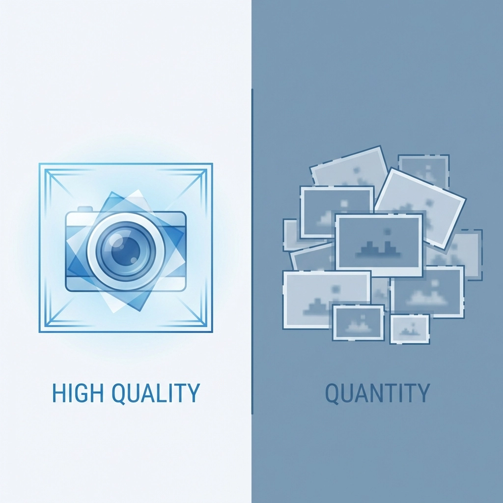 Vector comparing image quality, highlighting importance of choosing sharp, professional website photos
