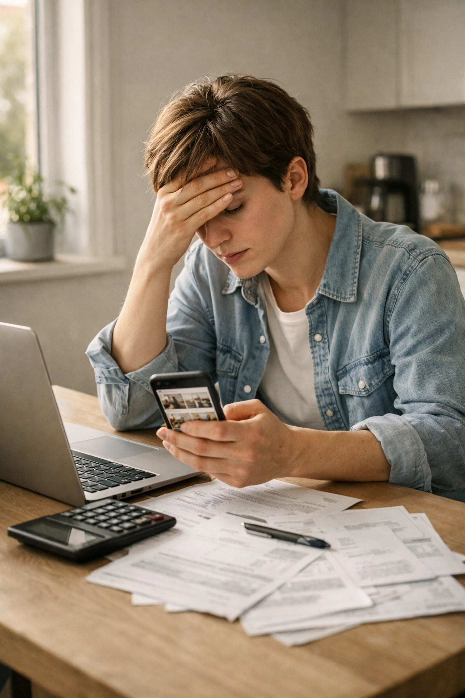 Person reviewing expensive apartment rental costs and bills on laptop