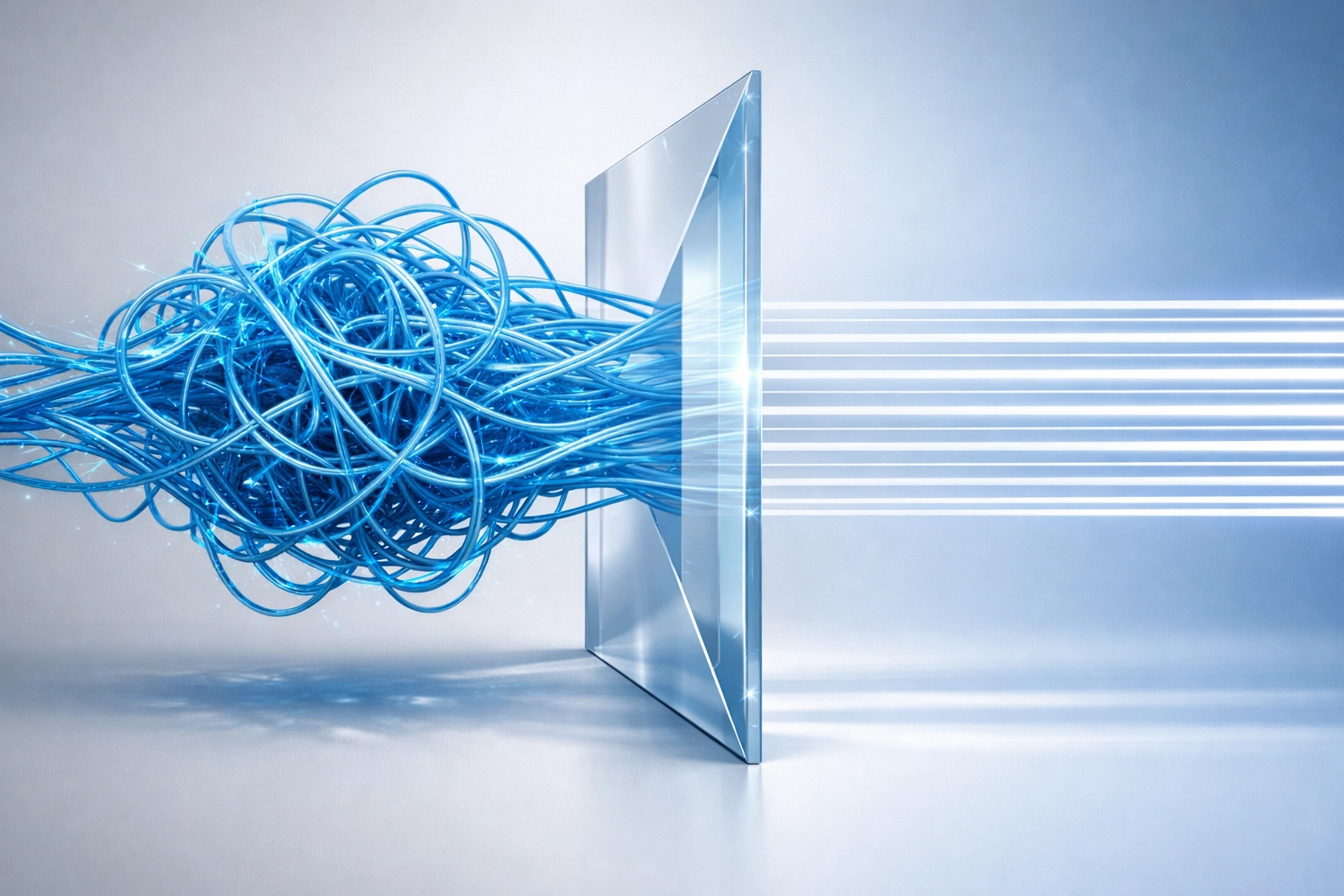 Visual representation of AI streamlining chaotic data into organized and efficient automated workflows.