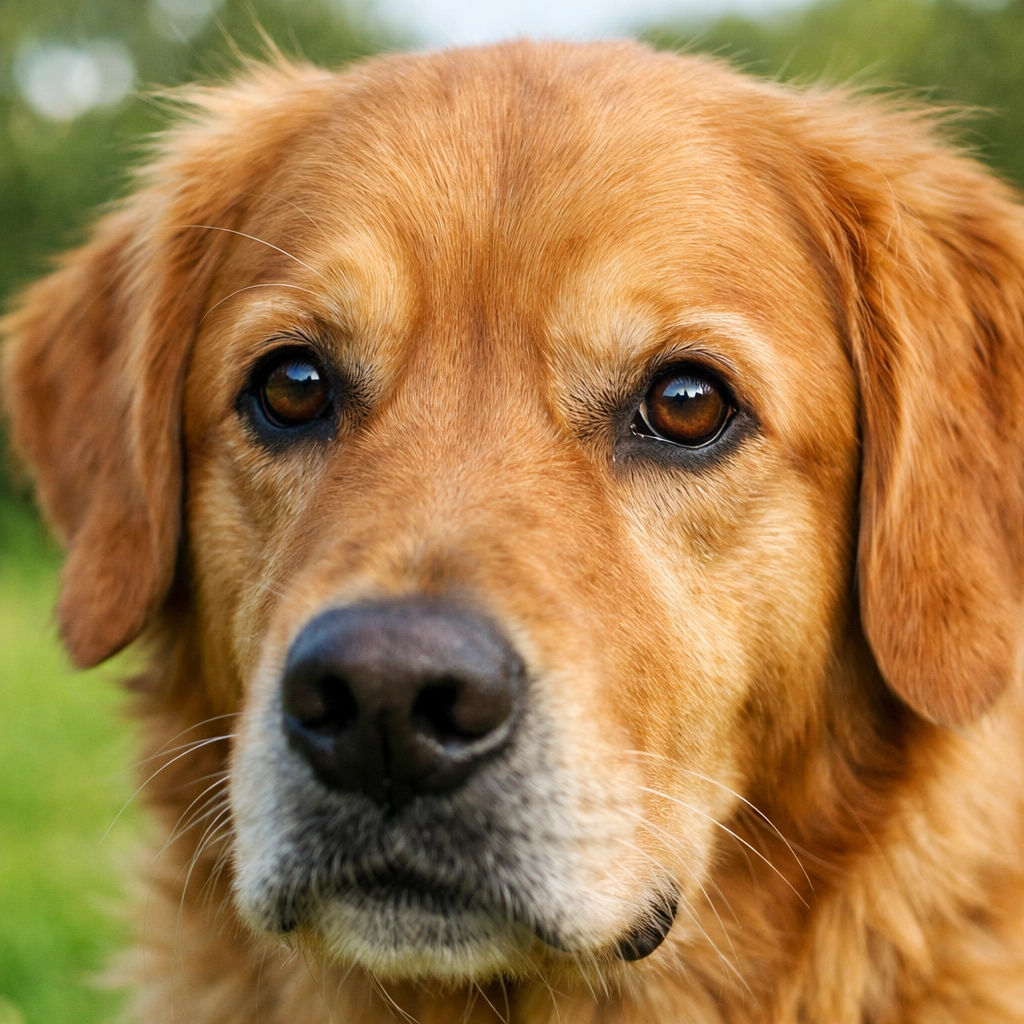 Alert golden retriever face showing intelligent awareness and protective instinct