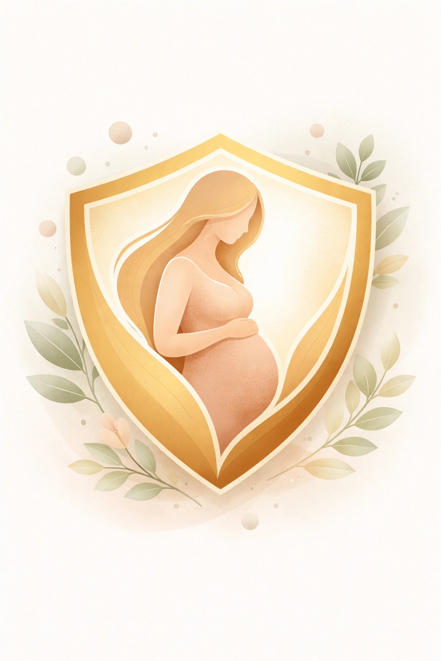 Illustrated shield and pregnant silhouette representing Wisconsin surrogacy insurance protection and peace of mind.