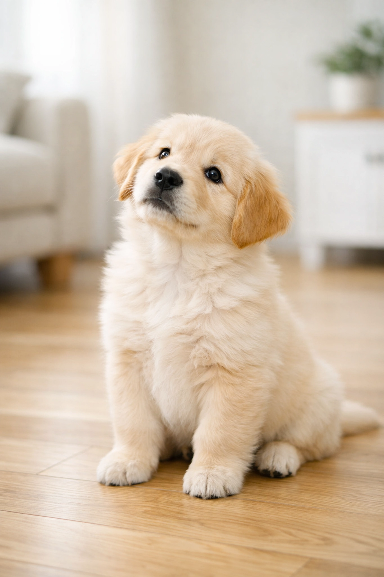 Golden Retriever puppy in Oregon displaying a calm temperament during early socialization training.