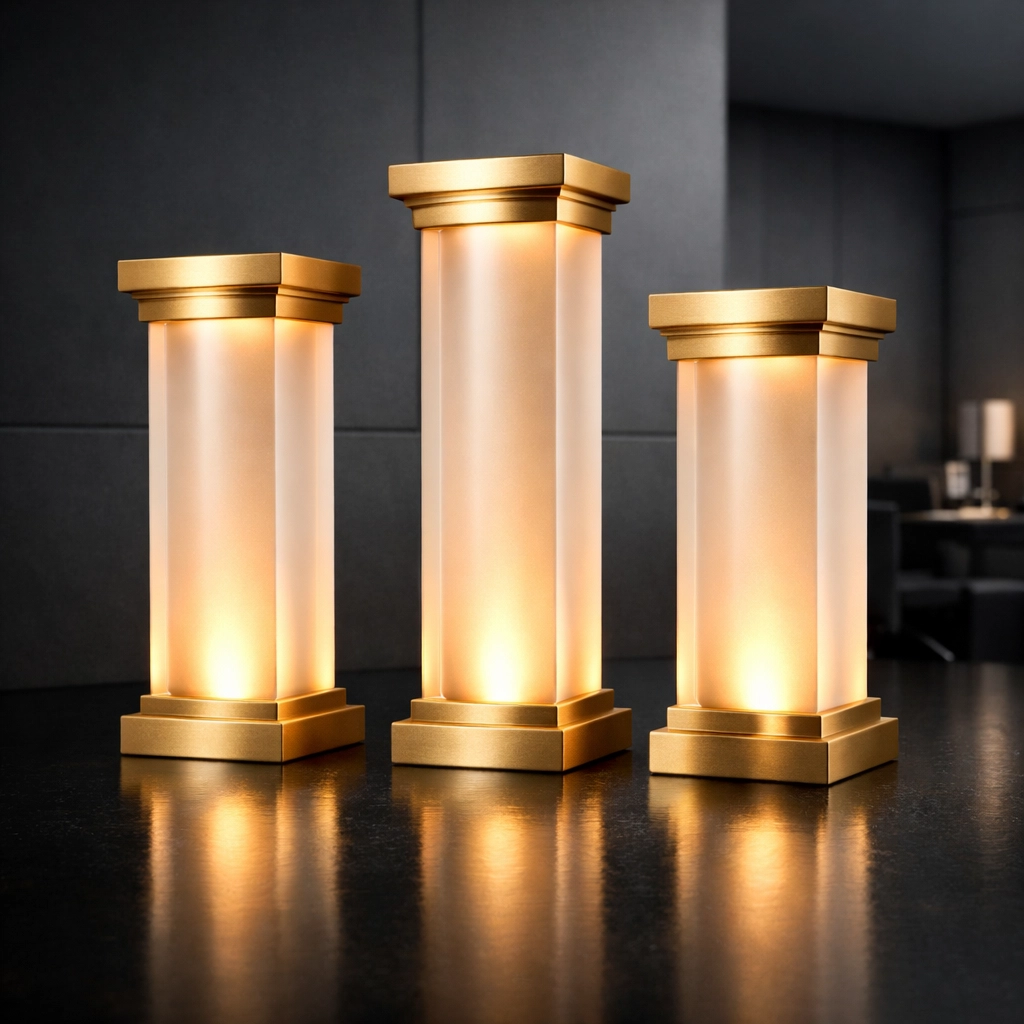 Three glowing pillars symbolizing the essential types of small business insurance coverage for protection.