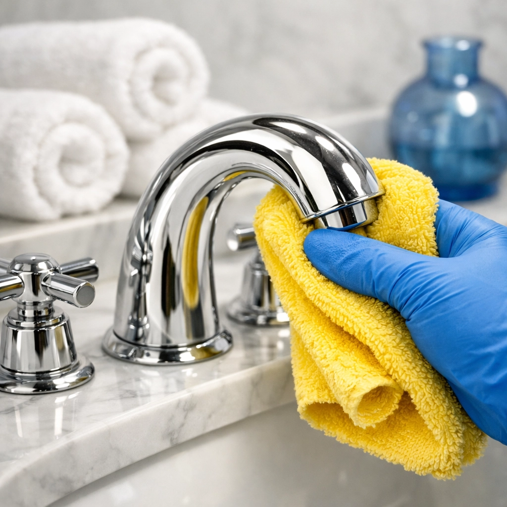 Detailed bathroom sanitization and chrome polishing for house cleaning Northborough.